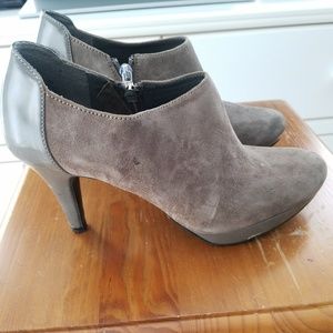 taupe women short ankle heel booties  8 Bandolino